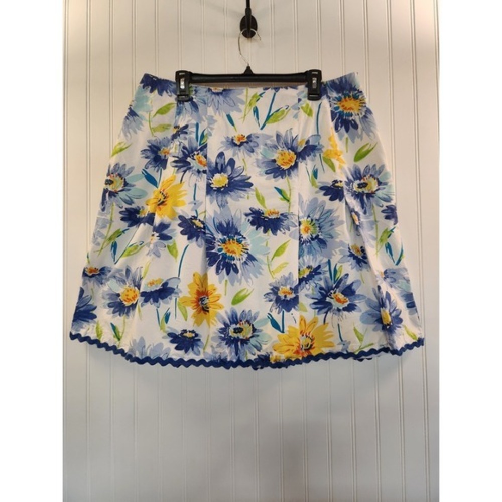 Vintage Patrick Christopher Women's Blue Yellow Floral A Line Skirt Size 18 Y2K